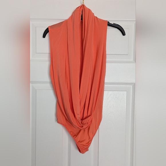 🔷Marciano Vibrant Orange Draped Blouse Bodysuit - Picture 1 of 8